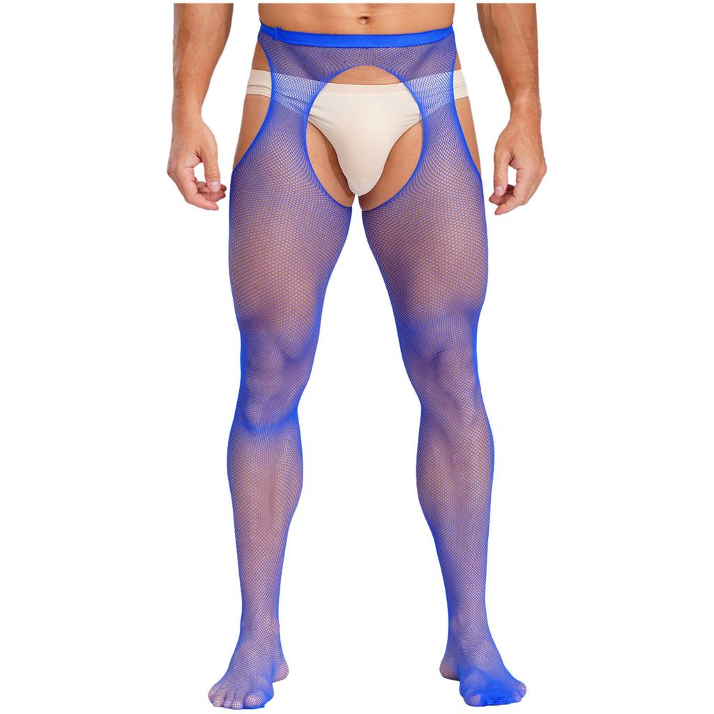 Mens Mid Waist Hollow Out Cutout Opening Crotch Tights Stockings Leggings Elastic Waistband Pantyhose