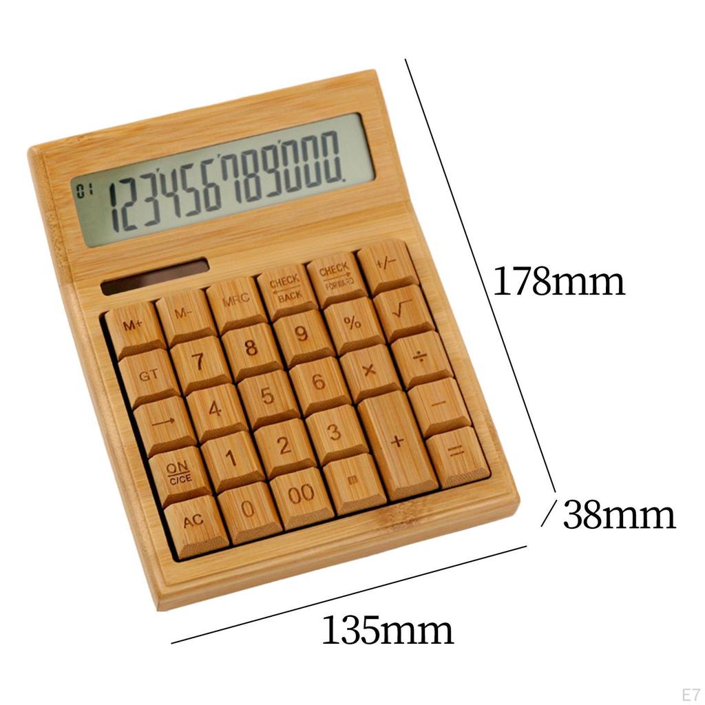 Калькулятор на солнечных батареях, 12-значный настольный калькулятор, бамбук, большие кнопки, простой в использовании для студентов