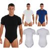 Men's Bodysuit Short Sleeve Leotard Undershirt Crew Neck Solid Color Skinny Jumpsuit