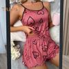 Женский пижамный комплект из 2 шт./компл., с круглым вырезом, без рукавов, с сердечным принтом, на бретелях, эластичный топ с высокой талией и гофрированными краями, шорты свободного покроя, домашняя одежда, жилет, шорты, комплект