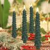 4 Pcs Christmas Tree Flameless Taper Candles Green LED Candlestick with 3D Flickering Flame for Xmas Home Decor