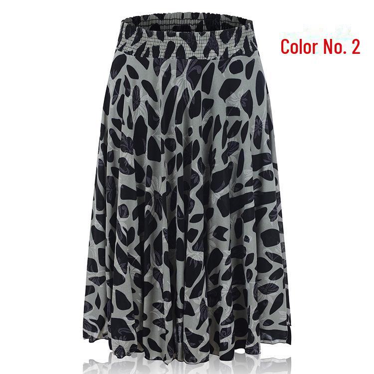 Women's Summer Floral Ice Silk Pleated Skirt - Mid-Length with Elastic Waist