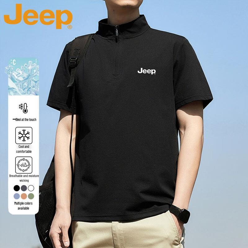 Jeep Мужская футболка-поло с коротким рукавом и молнией из ледяного шелка, быстросохнущая