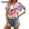 Женская летняя рубашка с модным цветочным принтом и v-образным вырезом с короткими рукавами