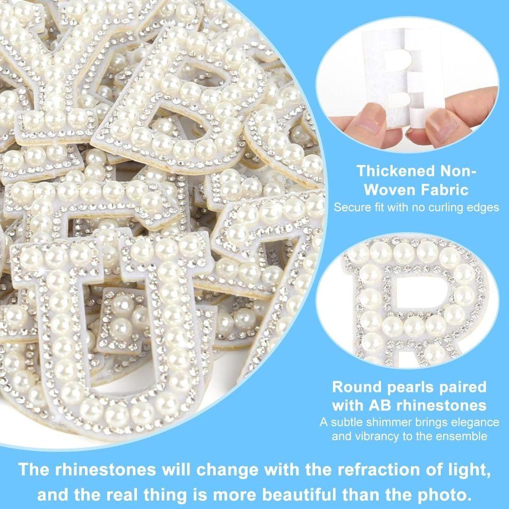 26Pcs A-Z Alphabe 26 Letter Applique Beaded Pearl Alphabet Patch Rhinestone Letter Patches Bags