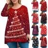 Women's Fashion Large Size Round Neck Long Sleeve Casual Christmas Print Loose Pullover Top