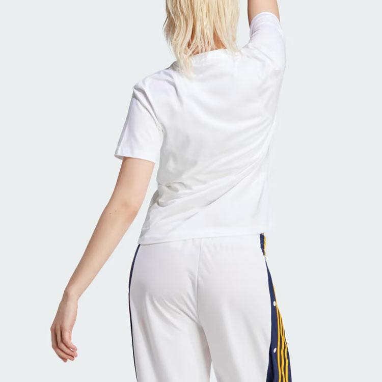 Adidas Футболка Originals Pearl Trefoil с логотипом, круглым вырезом и коротким рукавом, женские топы белого цвета IM1922