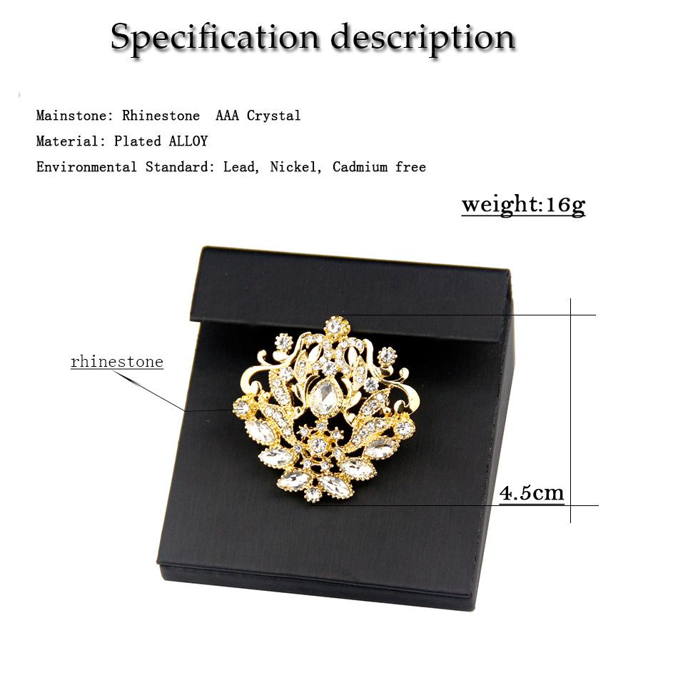 Gold Color Crystal Flower Brooch Wedding Jewelry Women's Brooch Pins Bohemian Bridal Gifts