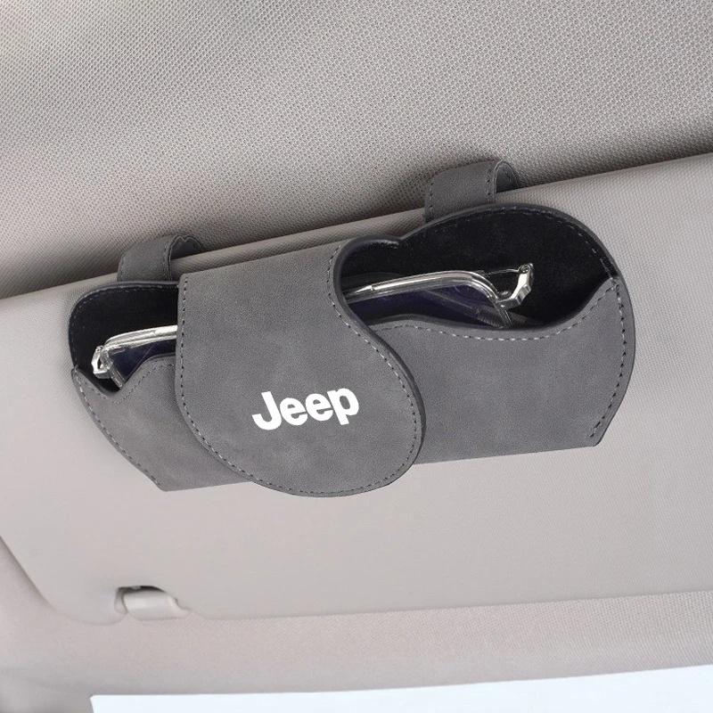 Magnetic Car Sun Visor Glasses Clip For Jeep Renegade Wrangler JK JL Grand Cherokee Compass Patriot Suede Sunglasses Holder ALU1