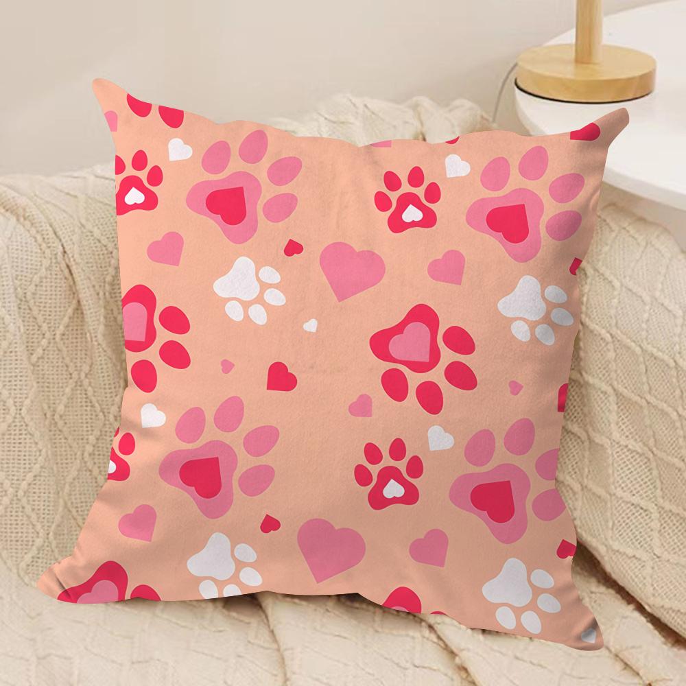 Cute Dog Paw Pattern Cushion Cover Silky Short Plush Invisible Zipper Dustproof Sofa Pillow Case for Home Decor