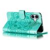 For iPhone 16 Case PU Leather Mandala Imprinted Design Wallet Phone Cover - Green