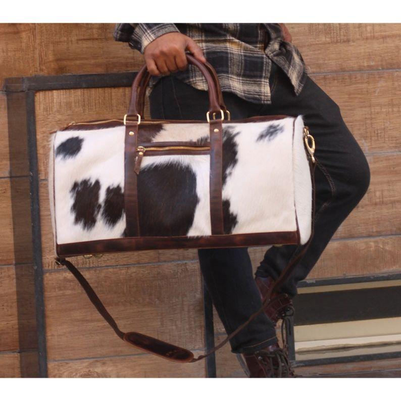 Top Grain Leather Duffle Bag – Vintage Cowhide Travel Weekender, Full-Grain Carry-On Luggage, Groomsmen Gift