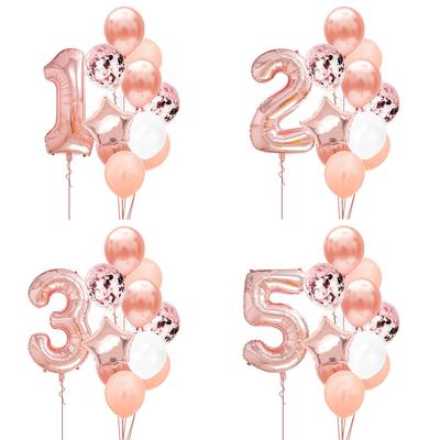 12 шт., номер из фольги, розовое золото, латексные шары, украшение для дня рождения, для детей, для маленьких девочек, 1st, 1, 2, 3, 4, 5, 6, 7, 8, 9, один год