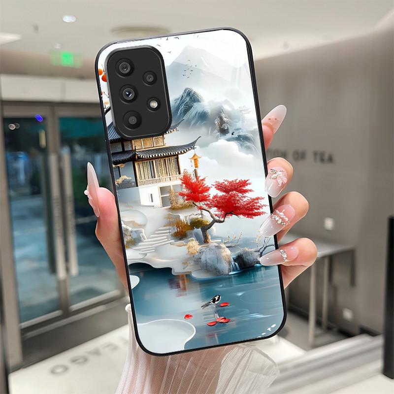 Cute Cartoon Cats Flower Case For Samsung Galaxy A52 A52S A72 4G 5G Tempered Glass Phone Case Protective Back Cover Hard Shell