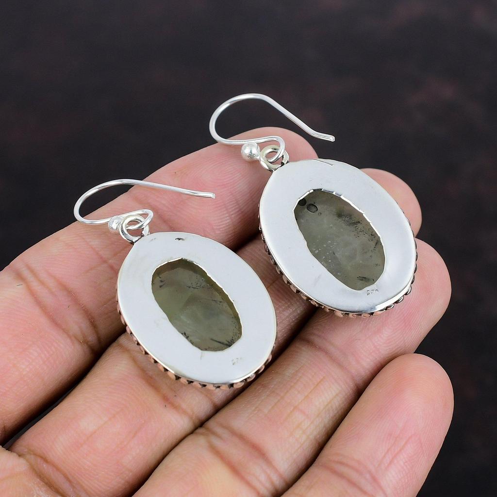 Серьги из мха пренита, винтажные серьги, ювелирные изделия из натурального драгоценного камня, серьги из стерлингового серебра 925 пробы, серьги ручной работы, достойные ювелирные изделия, подарки для матери
