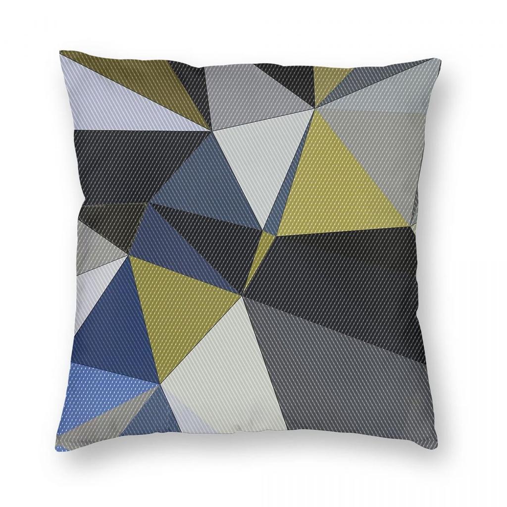 Blue Gold Triangles Wedges Pillowcase Polyester Linen Velvet Printed Zip Decor Pillow Case Sofa Seater Cushion Cover