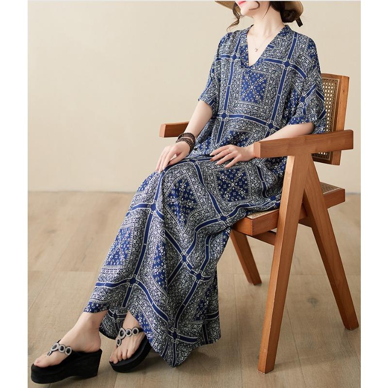DIMANAF Women 2024 Plus Size Spring Summer Oversize Style Dress Beach Elegant Floral Long Dress Oversize Basic Loose Dress Plus Size
