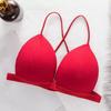 Women Solid Color Bra Triangle Cup Thin Straps Wrapping Chest Front Buckle Wireless Ribbed