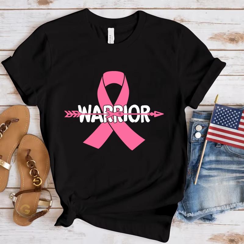 Новая футболка с летним принтом «Воин осведомленности о раке груди», модная, с круглым вырезом, свободная, с коротким рукавом, повседневная женская майка