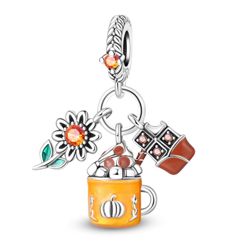 Медь Золотая Осенняя Серия Шармы Бусины Пугало Тыква Кленовый Лист Шармы Для Женщин Изысканные DIY Украшения