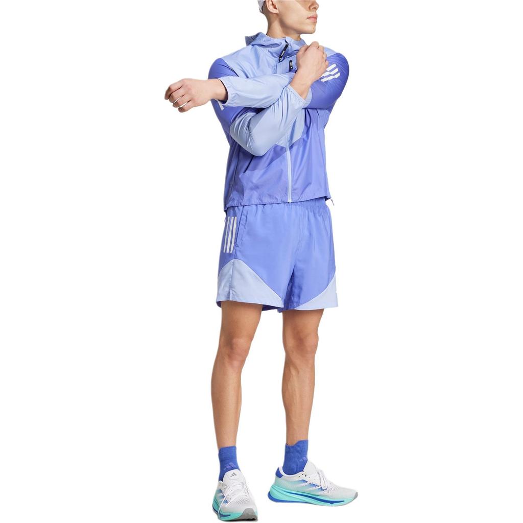 adidas Мужская куртка Aeroready Fw24 Own The Run Logo с капюшоном и длинным рукавом, облегающая, светло-голубая IV7672