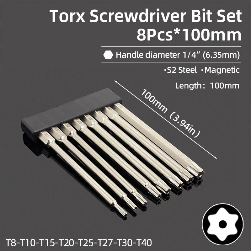 Magnetic Screwdriver Bits Set 100mm Slotted Phillips Torx Square Head Drill Bit 1/4" Hex Shank S2 Steel Screw Driver Hand Tools