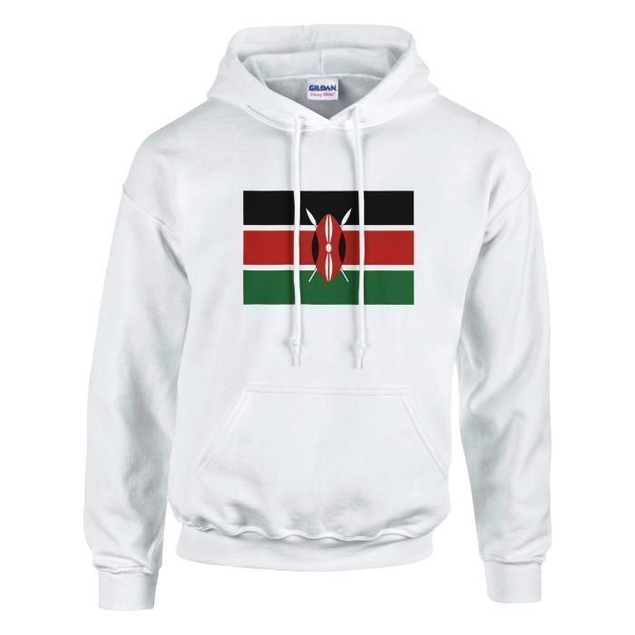 Sweat à capuche - PIXELFORMA - Drapeau du Kenya - Белый - Длинные маншки - Col capuche