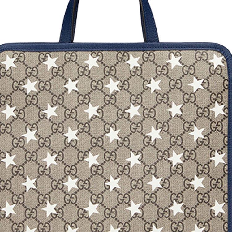 Gucci Five-Pointed Star Print Vintage Logo Canvas And Leather Tote Bag Kids Tote Bags Ebony Dark-Blue 605614-HYYBN-8944