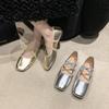 Retro Low-heeled Silver Mary Jane Shoes Autumn 2024 New Square Head Cross Outer Wear Ballet Shoes Women