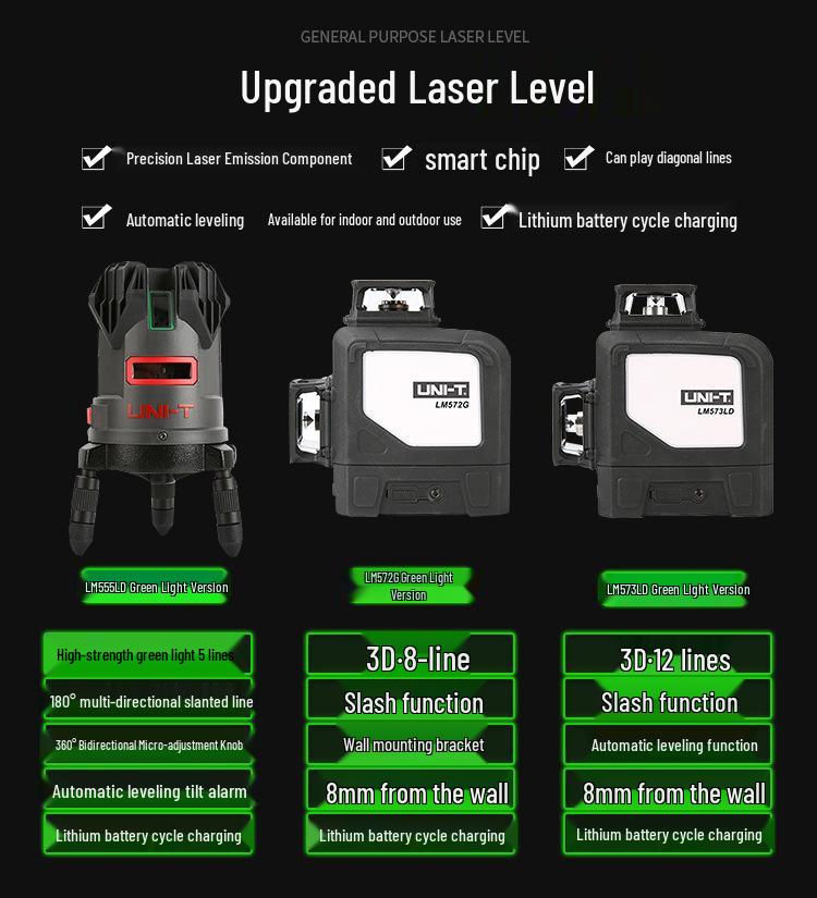 UNI-T LM555LD Высокоточный инфракрасный автоматический лазерный уровень с перезаряжаемой литиевой батареей