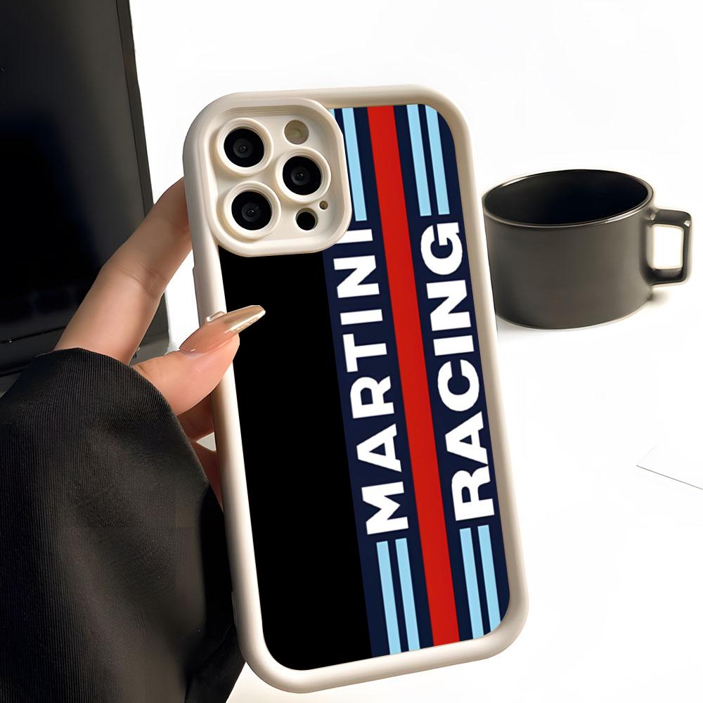 Чехол для телефона Martini Racing с горизонтальной полосой, простой, однотонный, матовый силикон, для iPhone 16 15 14 13 12 11 Pro Max Plus, защита объектива Fu