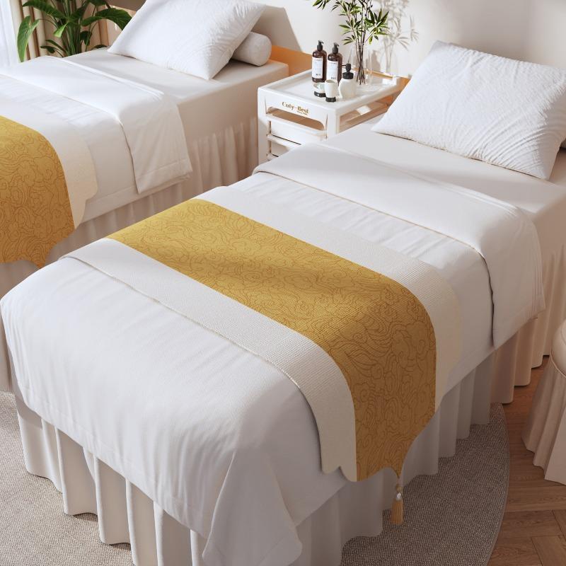 Beauty Salon Chinese Bed Flag Dust Proof Bed Cover Massage Foot Massage Bed End Towel Zen Inspired Decorative Long Bed Blanket Tassel Linen Fabric