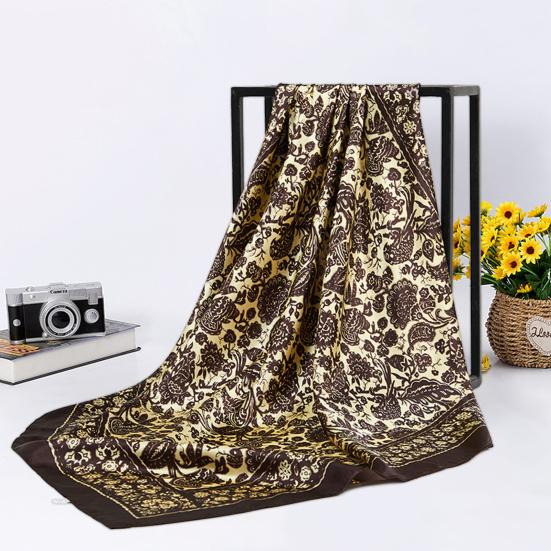 Women Neck Scarf Vintage Ethnic Style Contrast Color Square Shape Breathable Head Protection Soft Fabric Silky Women Head Wrap Female Headwear