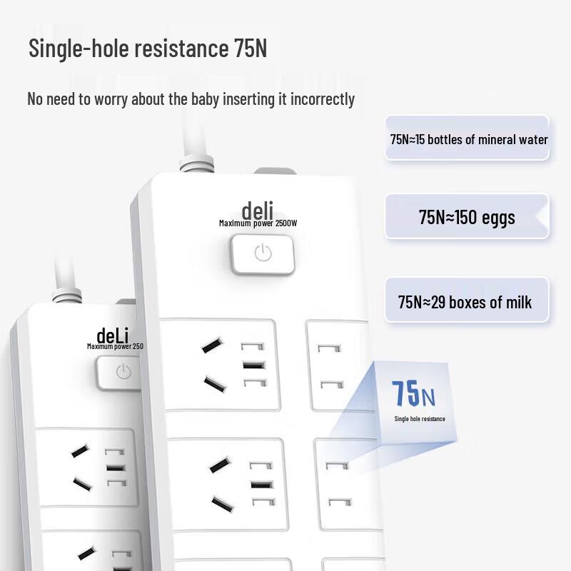 Deli 6-Outlet USB Power Strip with 3m Extension Cord
