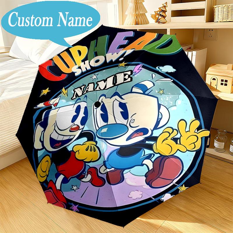 Custom Name Cup-head Umbrella Folding Umbrella, Automatic Umbrella 8-Frame for Travel, Casual Lightweight Birthday Christmas gift