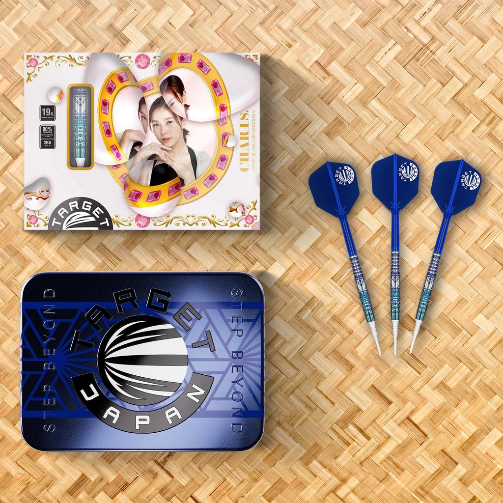 Target Japan CHARIS G5 Cathy Leung 90% Tungsten K-Flex Soft Tip Darts Set, No. 6 Shape Flights and Shafts, 2BA White Pixel Tips (CHARIS G5)