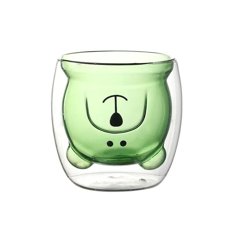 250 мл мультяшный медведь двойной стенки стеклянная чашка - симпатичная термокружка кофе молоко сока, креативный изолированный подарок для дома и офиса