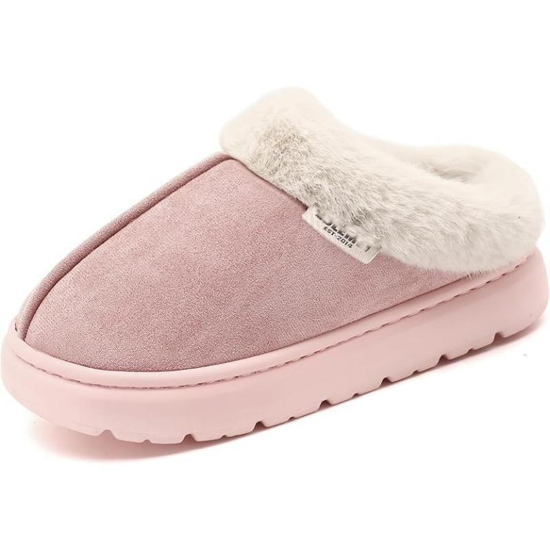 Memory Foam Fuzzy Slippers for Women Platform EVA Sole Warm Faux Fur Lined Suede Short Ankle Boots House Slippers for Woman Anti-Slip Boot