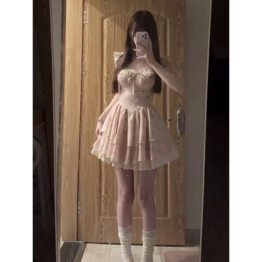 Кофейный перерыв Французский Синий Маленькое платье с рукавами-крылышками Повседневное Уникальное и Красивое Кружевная вставка Пышная талия А-силуэт Короткая юбка