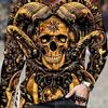 3D Horn Skull Graphic Mens Long Sleeve T Shirt New Design For Spring Autumn Outdoor Adventures