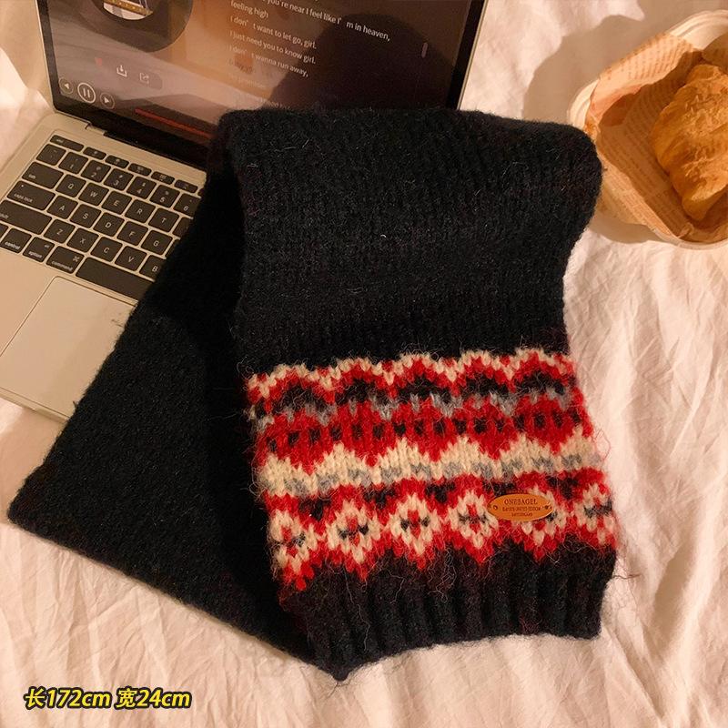 Fair Island wind wool knitted Christmas scarf women's winter thickened warm scarf new Korean atmosphere