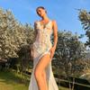 Floral White Dress For Women See-Through Maxi Bodycon Dress Summer Lace Chiffon Wedding Party Night Vestidos Cover-up