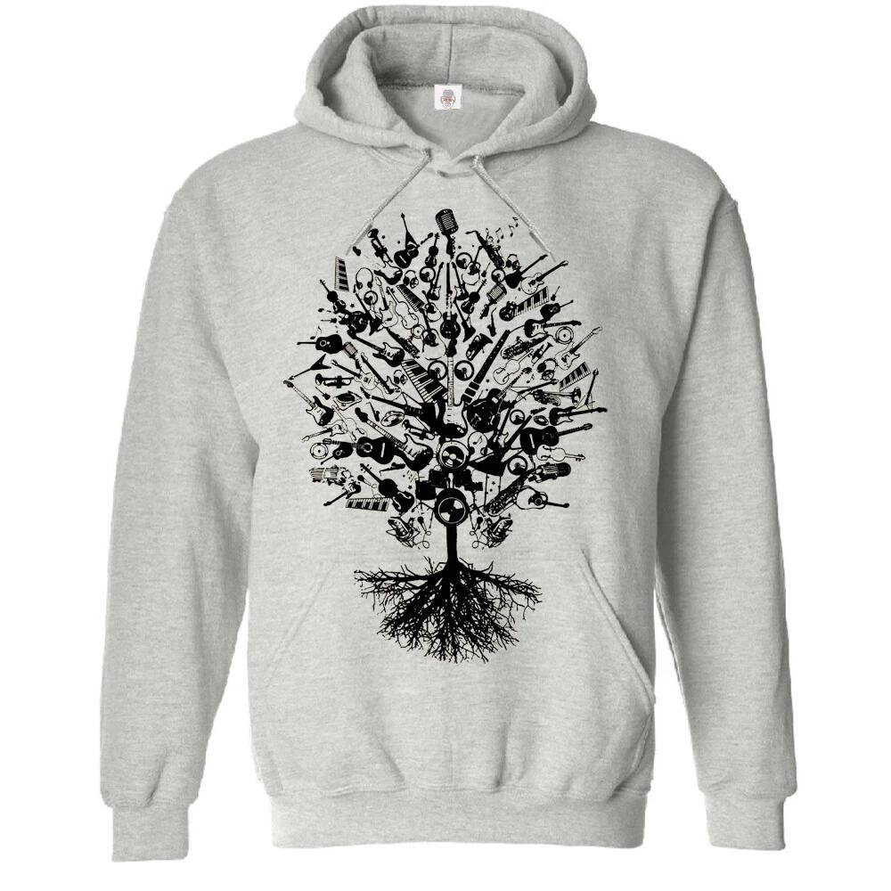 TREE OF MUSIC GRAY HOODY/Tribal/Tree of life/Acoustic Guitar/Metal/Base Hoodie