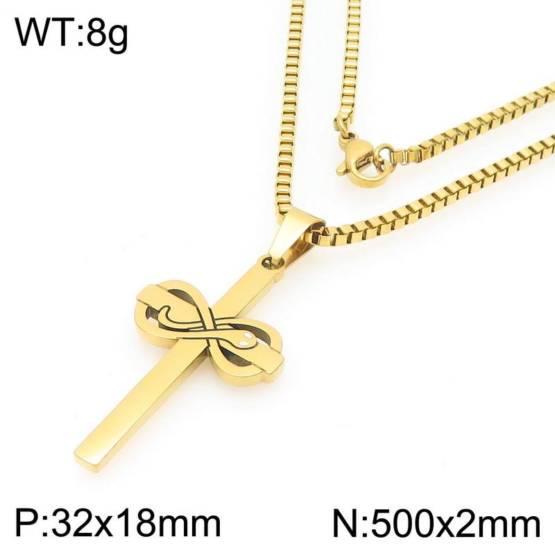 Gold Color Rhinestone Cross Pendant Necklace for Men Women Pearl Stainless Steel Box Chain Unisex Religious Jewelry Daily Wear