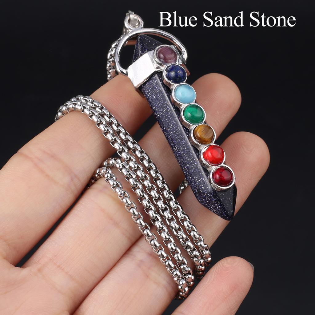 1 шт., Подвеска-кристалл для духовного исцеления, Геометрическая двусторонняя шестиугольная пирамида, Инкрустированная драгоценными камнями семи чакр, Шармы, Ожерелья для женщин и мужчин