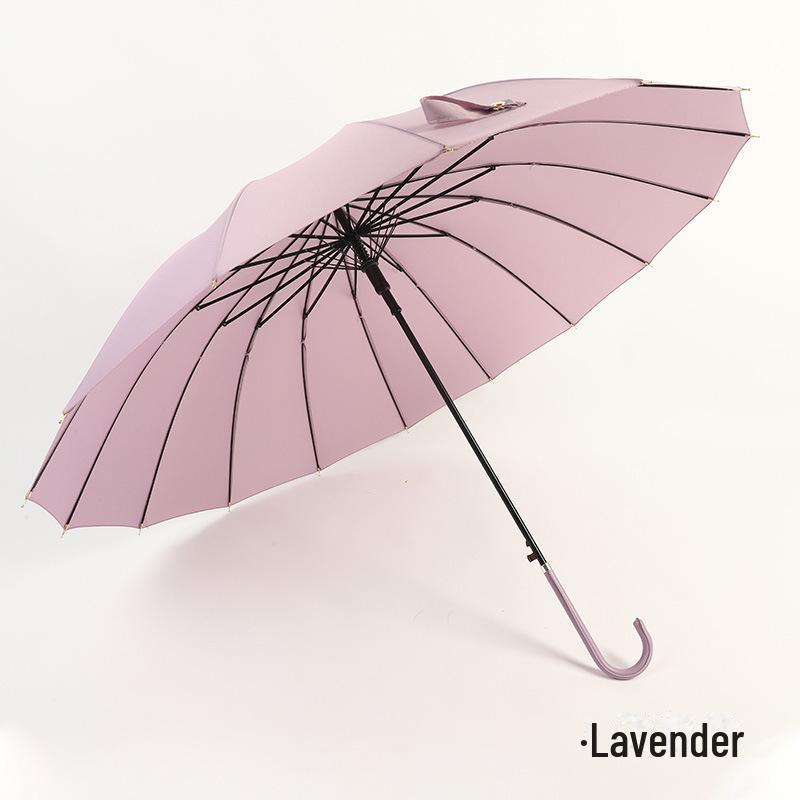 16-Rib Wind-Resistant Straight and Curved Handle Umbrella with Custom Logo