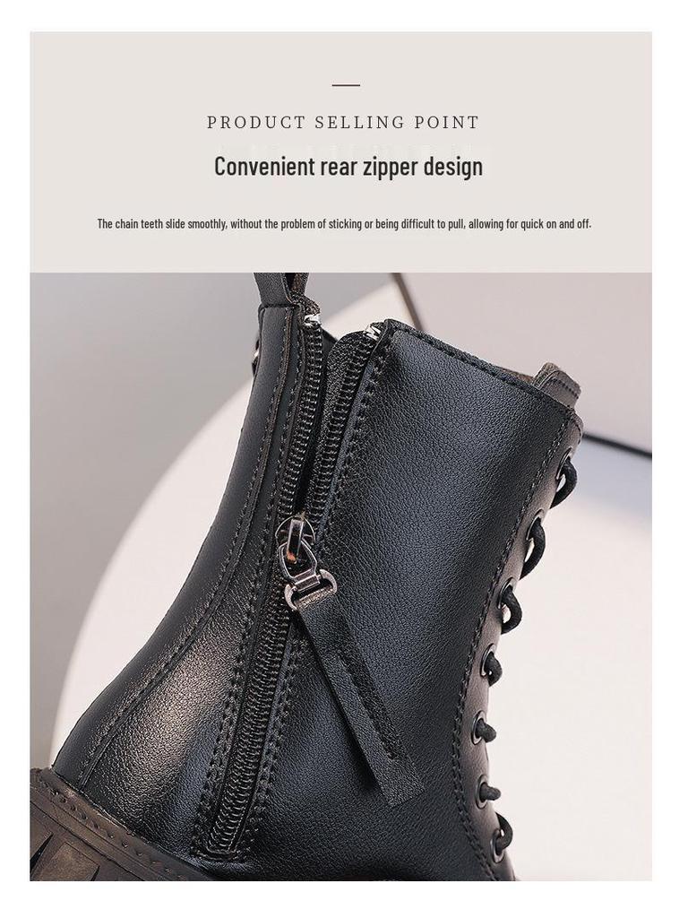 Зима 2025 Ботильоны Мартенсы для девочек с бархатом, кожаные в стиле принцессы для маленьких и больших детей