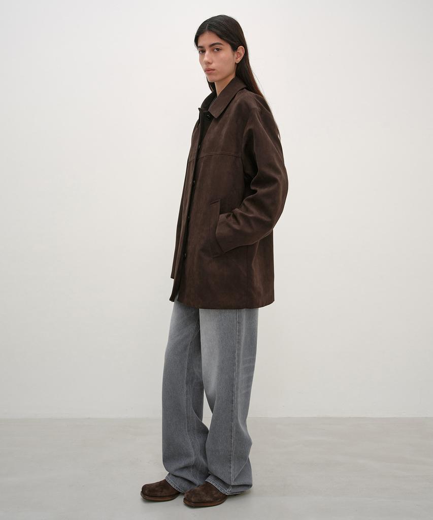INSILENCE WOMEN Paw Suede Car Coat Dark Brown