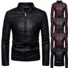 Модная мужская зимняя теплая повседневная кожаная куртка на молнии с длинным рукавом, пальто, верх