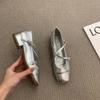 Coarse Heel Crossed Silver Mary Jane Square Head Single Shoes Women's Shoes 2025 New Spring Evening Gentle Flat Shoes